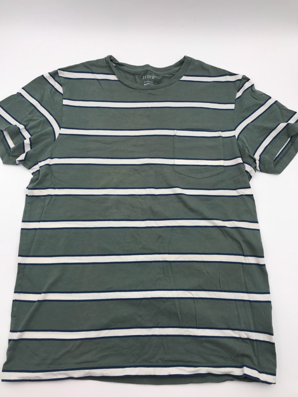 J. Crew Men’s Olive Green Stripe Pocket Tee  M